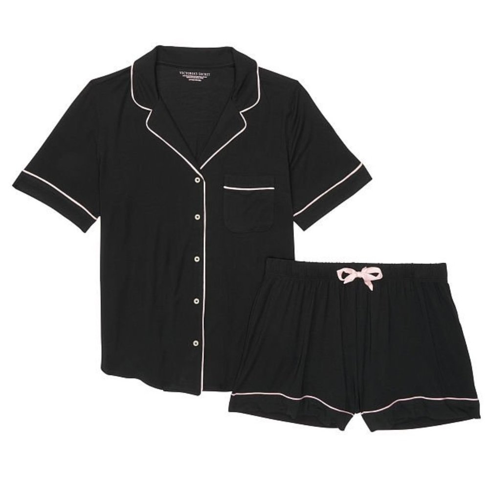 VS XXL Modal Short PJ Set Black with Piping Softest PJs Ever! NWT - Picture 8 of 13